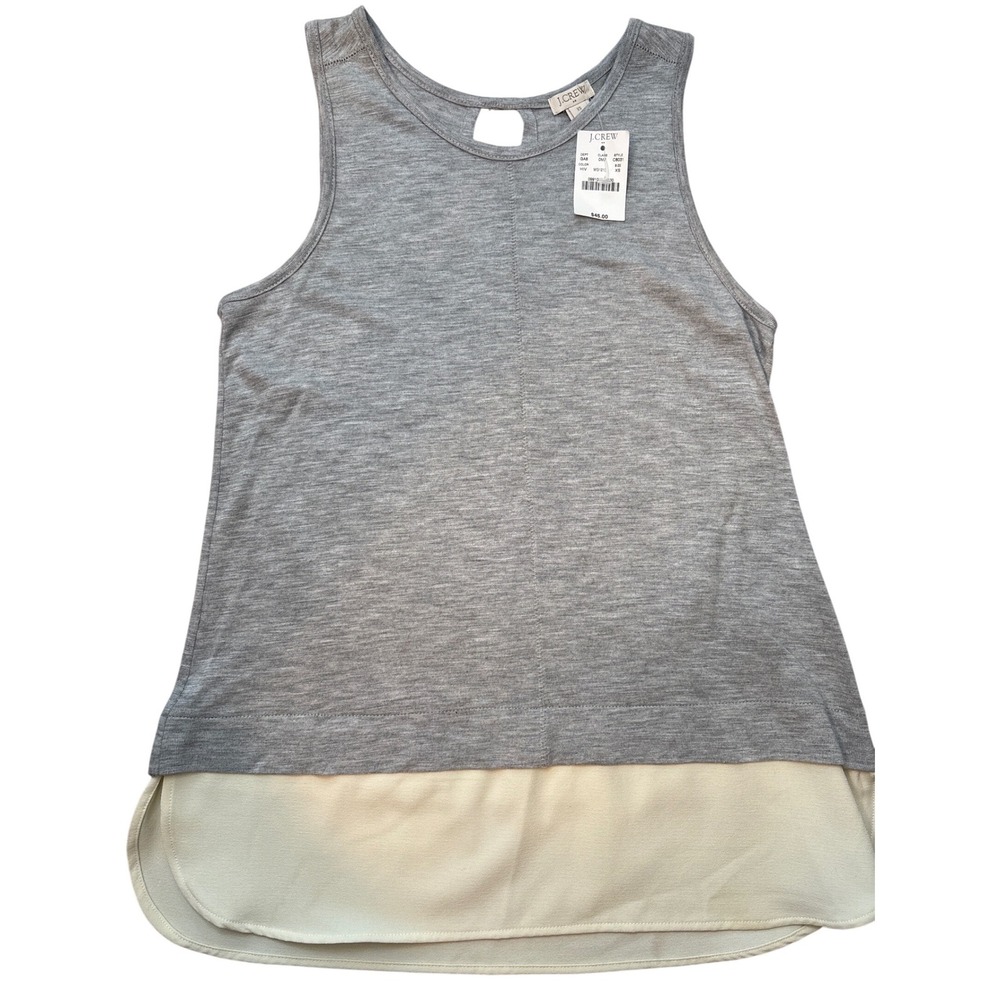 J. Crew Gray Layered Hem Tank Top Women's XS Keyhole Back NWT Minimalist‎ Summer